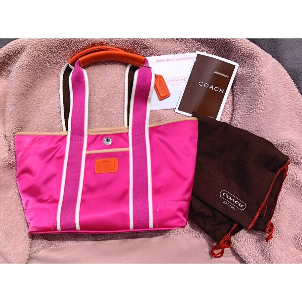 Y2K Hot Pink Hamptons Tote Orange Trim Chocolate Brown Accents Never Carried - Picture 5 of 12